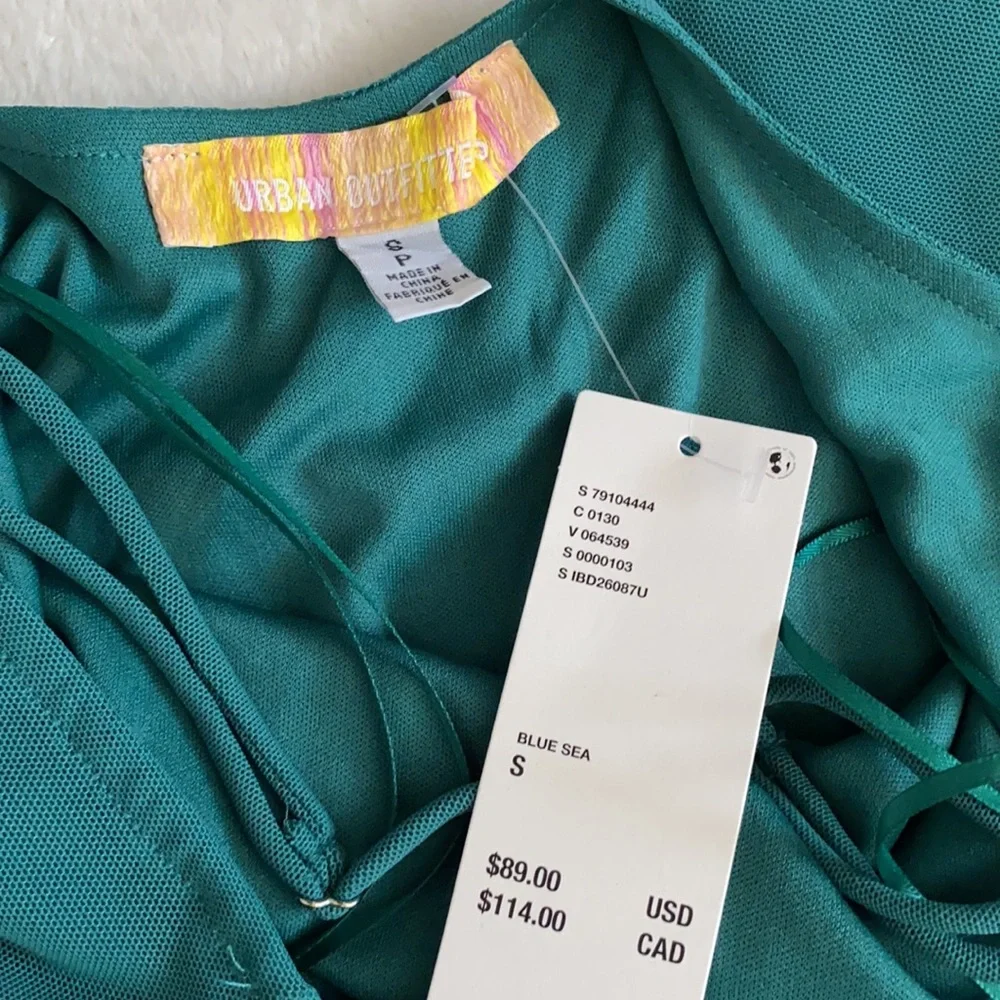 {NWT} Urban Outfitters | Glamour Girl Mesh Overlay Midi Dress Teal Green/Blue S - Picture 12 of 16